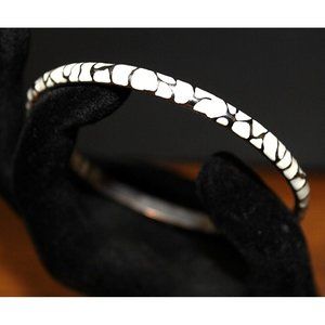 White Crackled Enamel Silver Tone Solid Bracelet 1/4" wide Band Fashion Costume